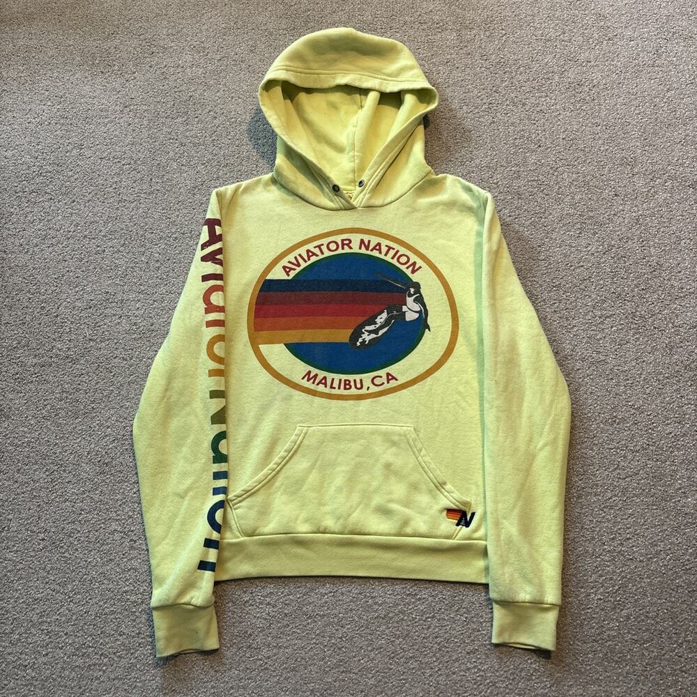 Aviator Nation Venice Pullover Hoodie in Neon Yellow Women's Size S Flawed*